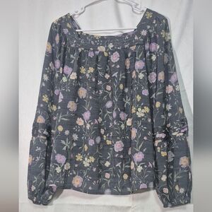 Lauren Conrad Floral Gray Women's Top Size Medium